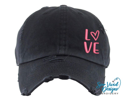 LOVE Hat | Distressed Baseball Cap OR Ponytail Hat - Sew Vivid Designs