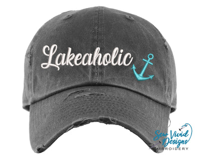 Lakeaholic Hat | Distressed Baseball Cap OR Ponytail Hat - Sew Vivid Designs