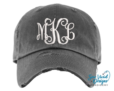 Monogrammed Distressed Baseball Cap OR Ponytail Hat - Sew Vivid Designs