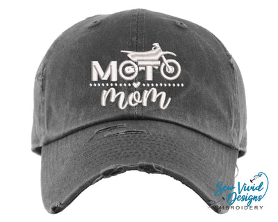 Moto Mom Hat | Distressed Baseball Cap OR Ponytail Hat - Sew Vivid Designs