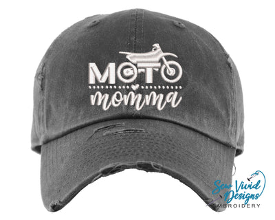 Moto Momma Hat | Distressed Baseball Cap OR Ponytail Hat - Sew Vivid Designs