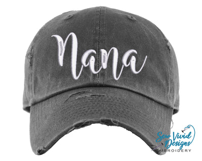 Nana Distressed Baseball Cap OR Ponytail Hat - Sew Vivid Designs