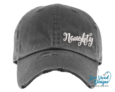 Naughty Hat (offset) | Distressed Baseball Cap OR Ponytail Hat - Sew Vivid Designs