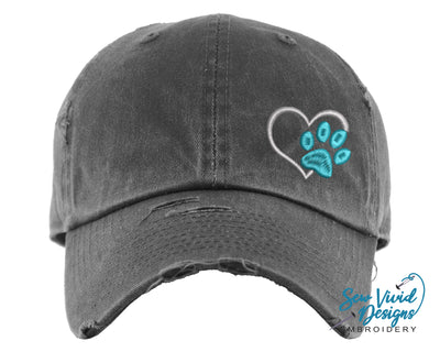 Paw Print Hat | Distressed Baseball Cap OR Ponytail Hat - Sew Vivid Designs