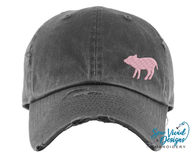 Pig (piglet) Distressed Baseball Cap OR Ponytail Hat - Sew Vivid Designs