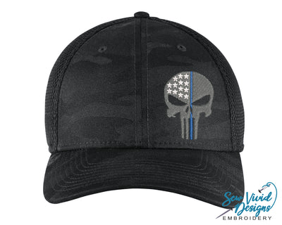 Thin Blue Line Punisher Skull New Era Hat - Sew Vivid Designs
