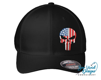 American Flag Punisher Skull FlexFit Hat - Sew Vivid Designs