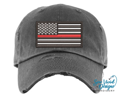 Thin Red Line Distressed Baseball Cap OR Ponytail Hat - Sew Vivid Designs