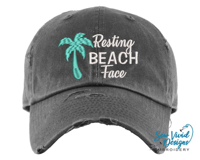 Resting Beach Face Hat | Distressed Baseball Cap OR Ponytail Hat - Sew Vivid Designs