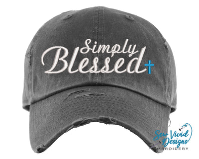 Simply Blessed Hat | Distressed Baseball Cap OR Ponytail Hat - Sew Vivid Designs