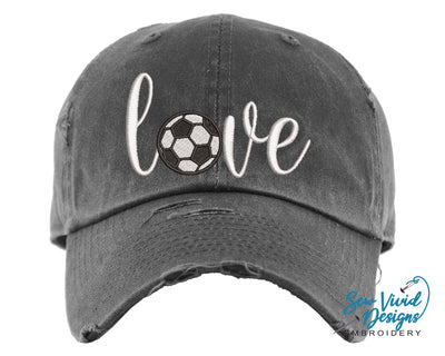 Soccer Love Hat | Distressed Baseball Cap OR Ponytail Hat - Sew Vivid Designs
