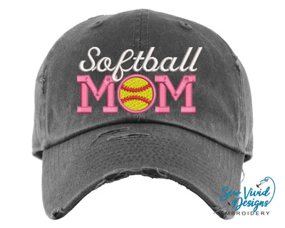 Softball Mom Hat | Distressed Baseball Cap OR Ponytail Hat - Sew Vivid Designs