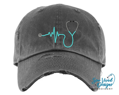 Stethoscope Hat | Distressed Baseball Cap OR Ponytail Hat - Sew Vivid Designs