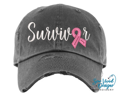 Cancer Survivor Ribbon Hat | Distressed Baseball Cap OR Ponytail Hat - Sew Vivid Designs