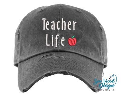 Teacher Life Hat | Distressed Baseball Cap OR Ponytail Hat - Sew Vivid Designs