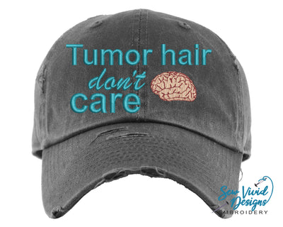 Tumor Hair Don't Care Distressed Baseball Cap OR Ponytail Hat - Sew Vivid Designs