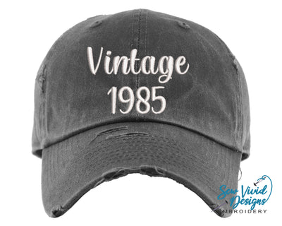 Vintage Birth Year Hat | Distressed Baseball Cap OR Ponytail Hat - Sew Vivid Designs