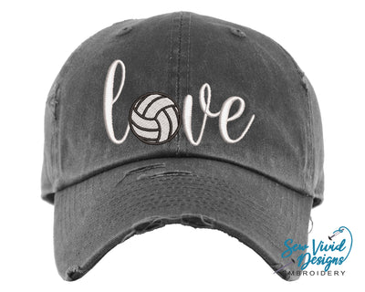 Volleyball Love Hat | Distressed Baseball Cap OR Ponytail Hat - Sew Vivid Designs