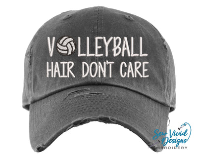 Volleyball Hair Don't Care Hat | Distressed Baseball Cap OR Ponytail Hat - Sew Vivid Designs