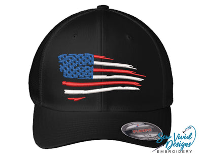 Waving American Flag FlexFit Hat - Sew Vivid Designs