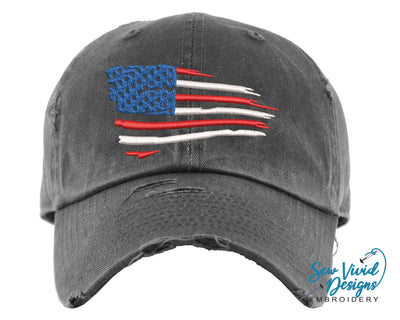 Waving American Flag Distressed Baseball Cap OR Ponytail Hat - Sew Vivid Designs