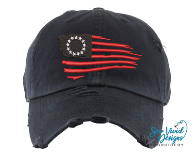 Waving Betsy Ross American Flag Distressed Baseball Cap OR Ponytail Hat - Sew Vivid Designs