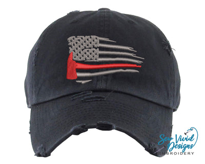 Waving Thin Red Line Distressed Baseball Cap OR Ponytail Hat - Sew Vivid Designs