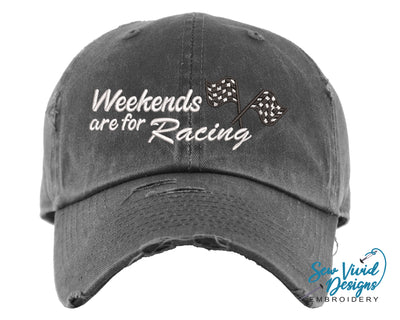 Weekends are for Racing Hat | Distressed Baseball Cap OR Ponytail Hat - Sew Vivid Designs