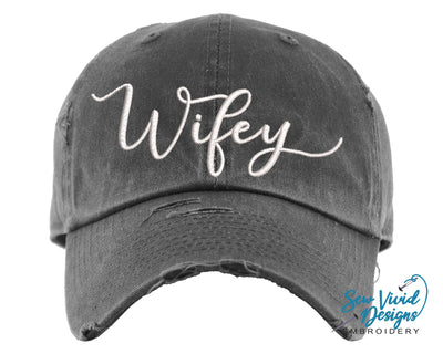 Wifey Hat (Center) | Distressed Baseball Cap OR Ponytail Hat - Sew Vivid Designs