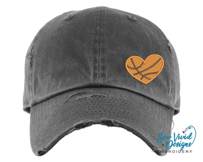 Basketball Heart Hat | Distressed Baseball Cap OR Ponytail Hat - Sew Vivid Designs