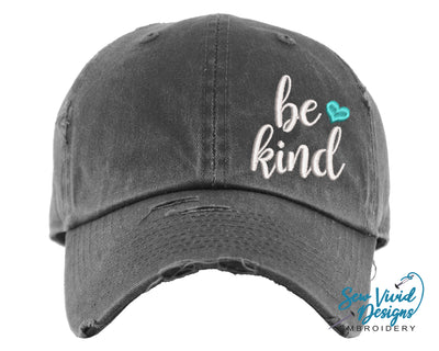 Be Kind Distressed Baseball Cap OR Ponytail Hat - Sew Vivid Designs