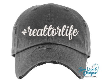 #realtorlife Hat | Distressed Baseball Cap OR Ponytail Hat - Sew Vivid Designs