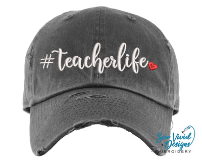 #teacherlife Hat | Distressed Baseball Cap OR Ponytail Hat - Sew Vivid Designs