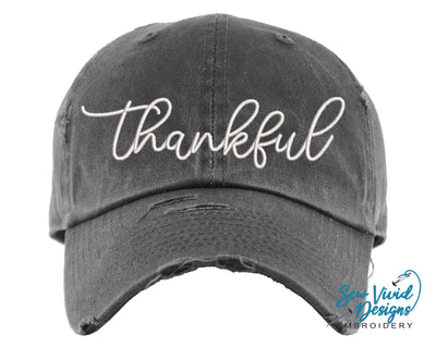 Thankful Hat | Distressed Baseball Cap OR Ponytail Hat - Sew Vivid Designs