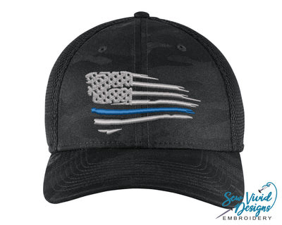 Waving Thin Blue Line Flag New Era Hat - Sew Vivid Designs